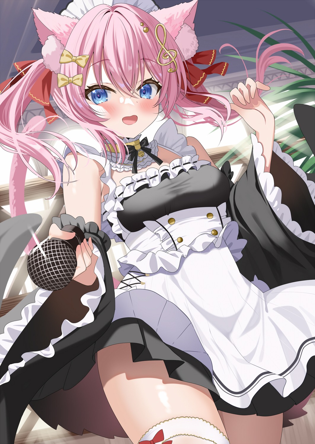 animal_ears maid nekomimi piyopoyo skirt_lift tail thighhighs