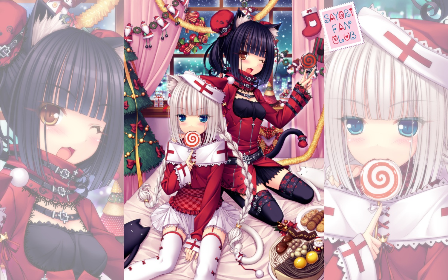 animal_ears chocola christmas neko_works nekomimi nekopara sayori stockings tail thighhighs vanilla wallpaper