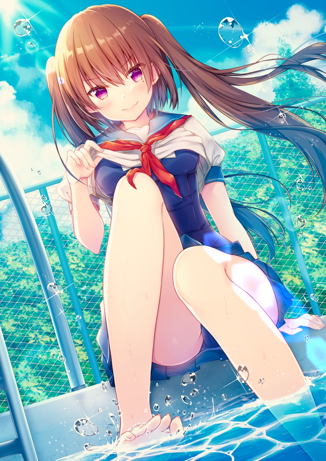 azu_torako feet school_swimsuit seifuku shirt_lift swimsuits wet