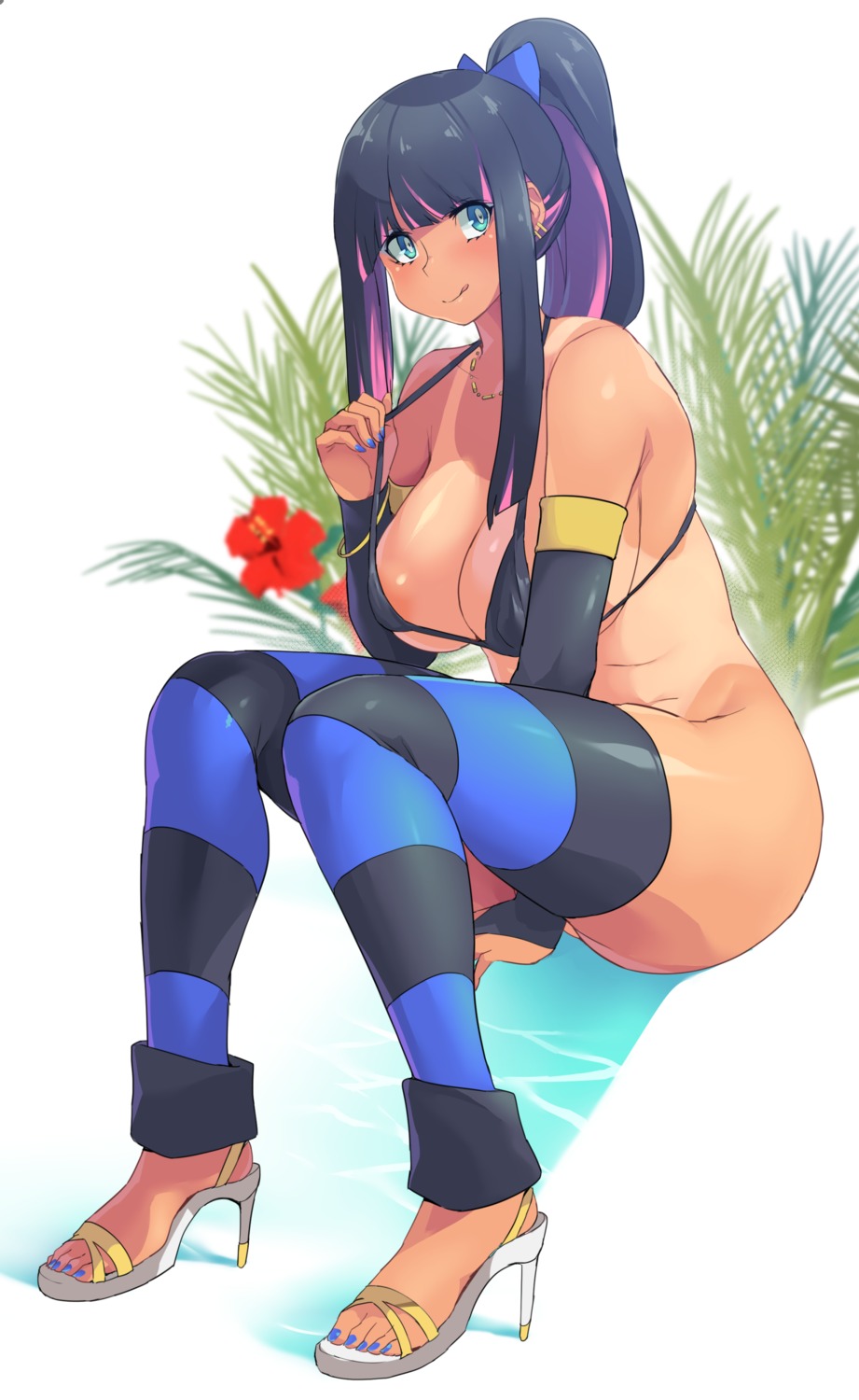 bikini_top bottomless heels minakami_(flyingman555) panty_&_stocking_with_garterbelt stocking swimsuits tan_lines thighhighs