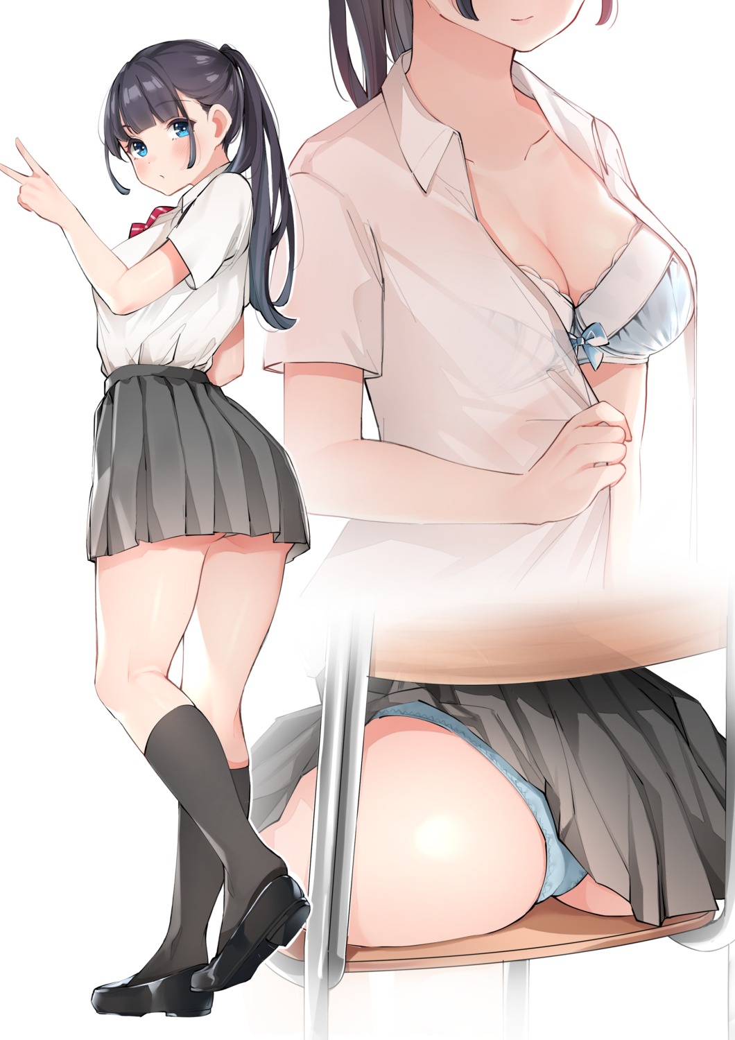 ass bra open_shirt pantsu sakura_no_tomoru_hi_e see_through seifuku skirt_lift undressing wardrobe_malfunction