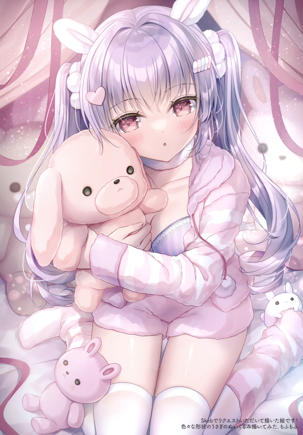 animal_ears bra bunny_ears kohinata_hoshimi kohipotion open_shirt pajama thighhighs