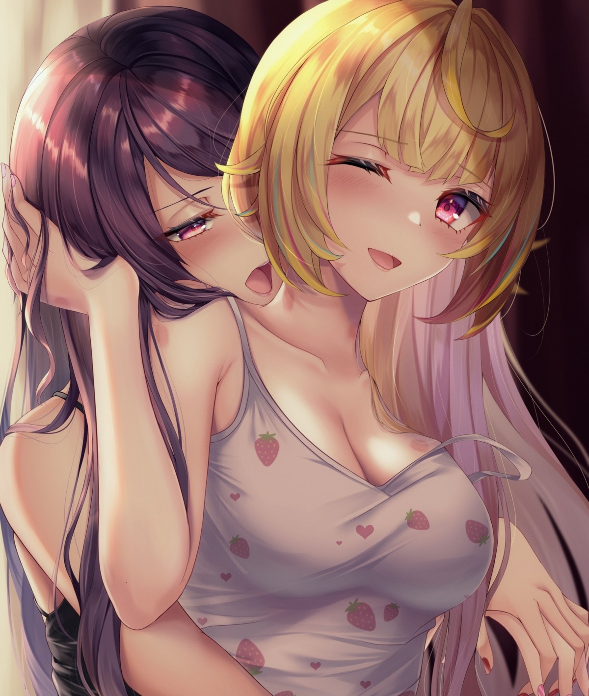 gundou_mirei hoshikawa_sara lingerie nijisanji rai_(newtype_xm-x1) yuri