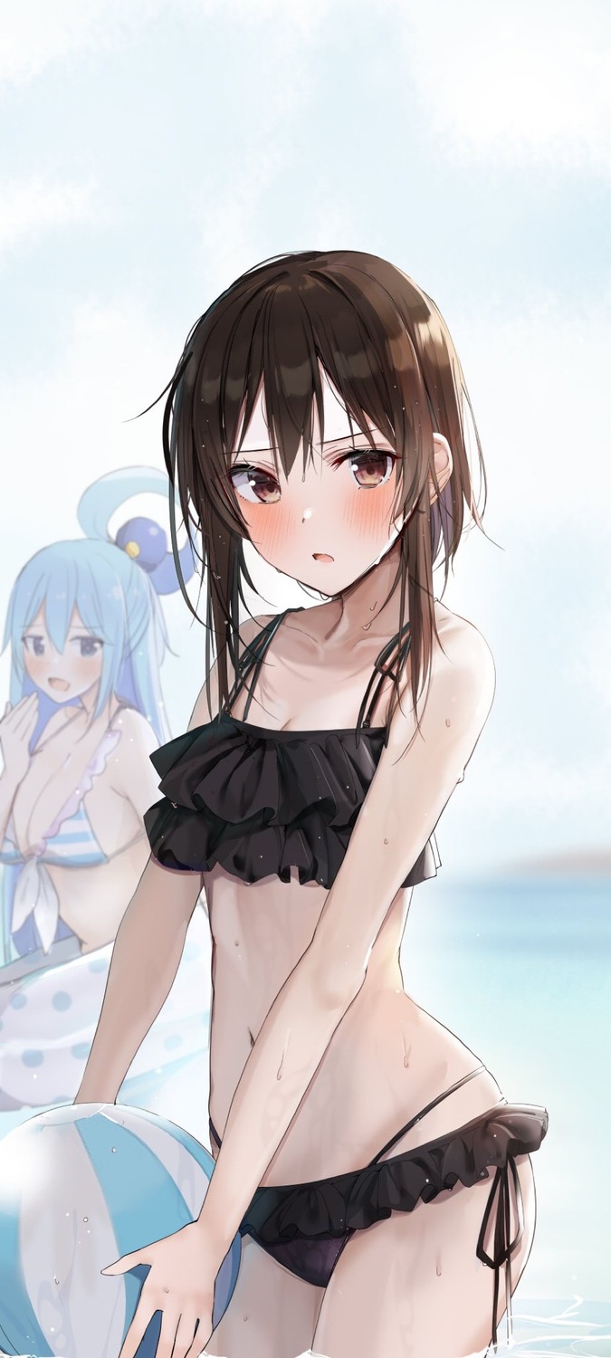 aqua_(konosuba) bikini kono_subarashii_sekai_ni_shukufuku_wo! megumin rouka swimsuits wet