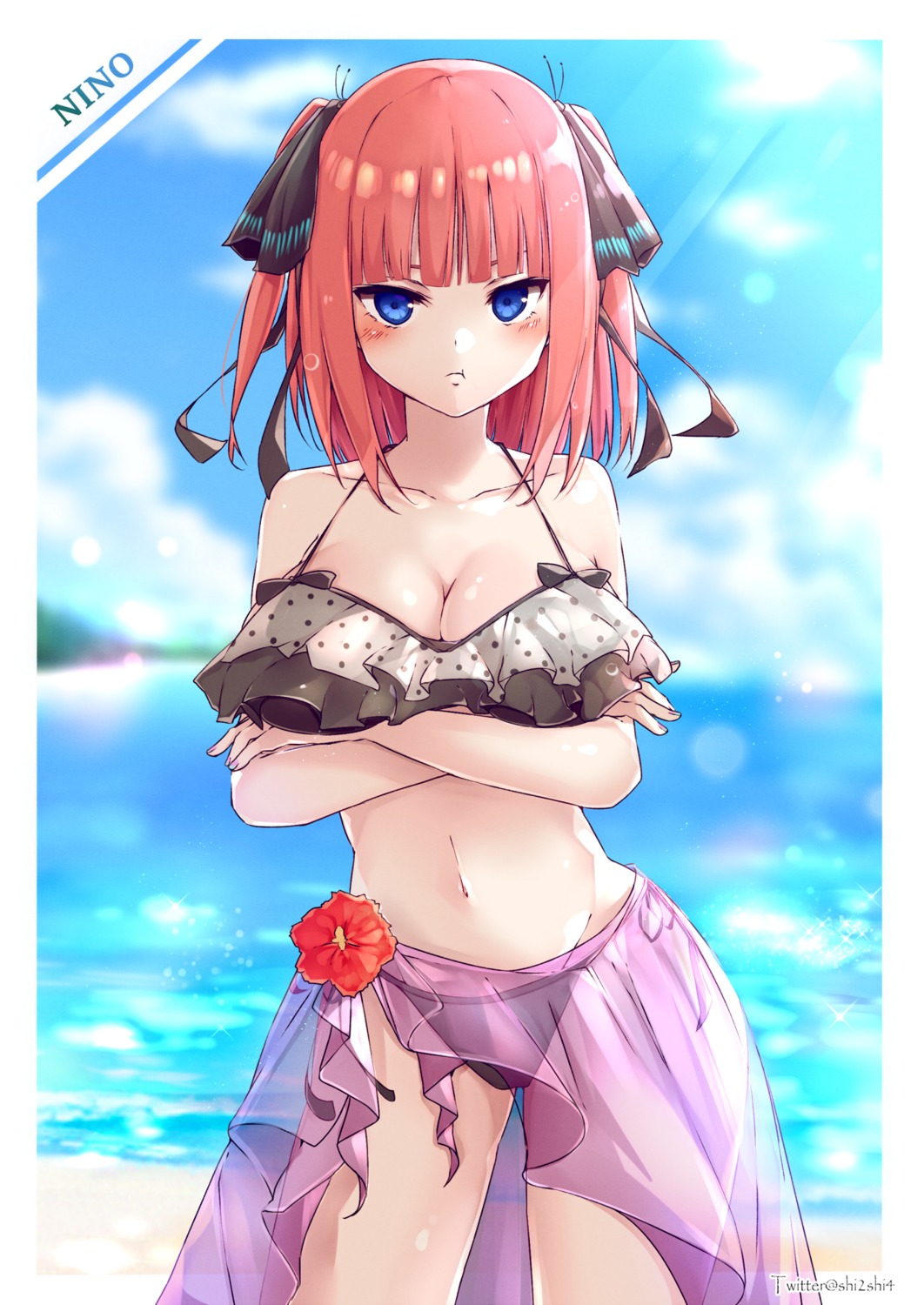 5-toubun_no_hanayome bikini breast_hold nakano_nino see_through shi-2 swimsuits