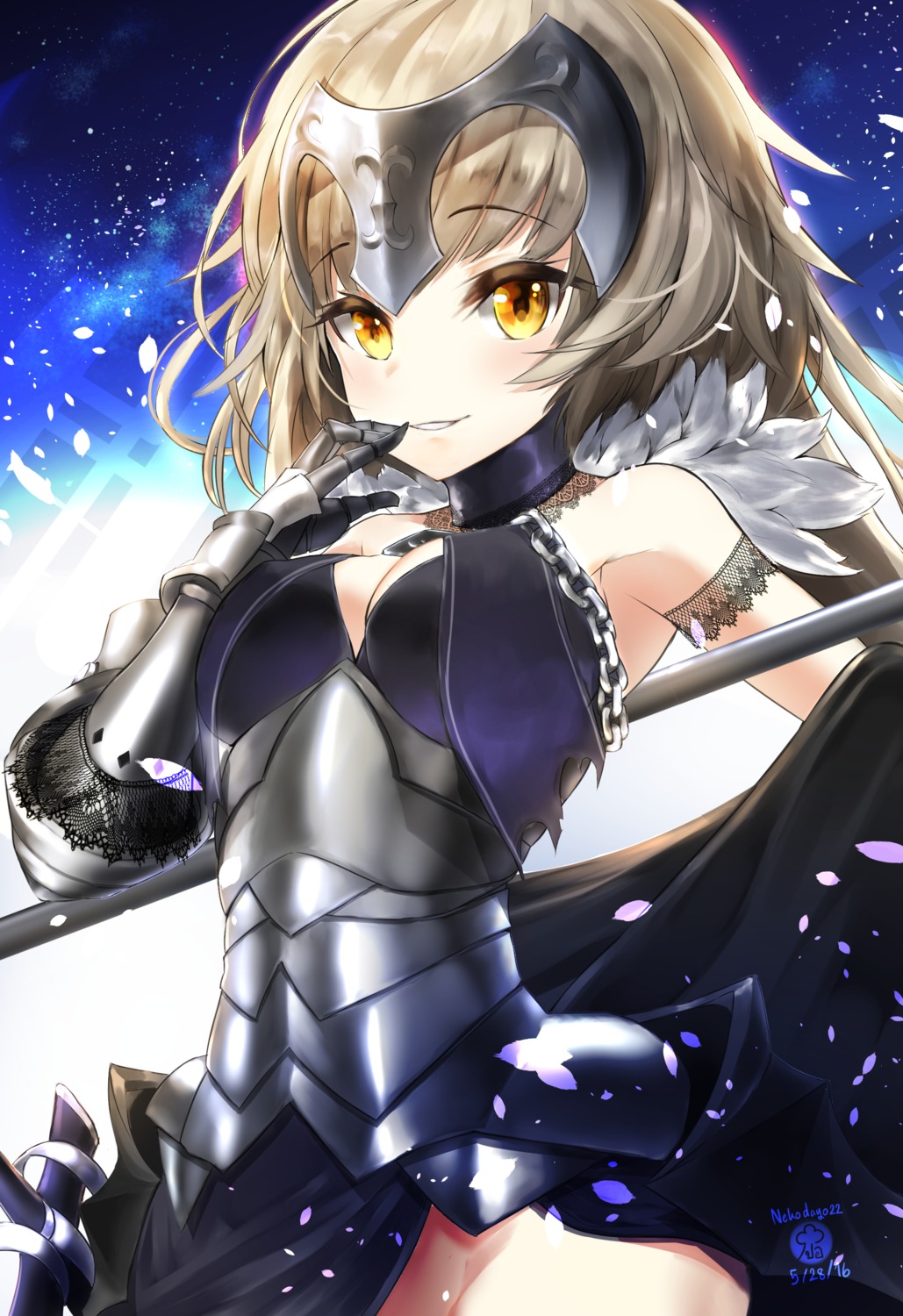 armor cleavage fate/grand_order jeanne_d'arc jeanne_d'arc_(alter)_(fate) nekodayo22 nopan skirt_lift weapon