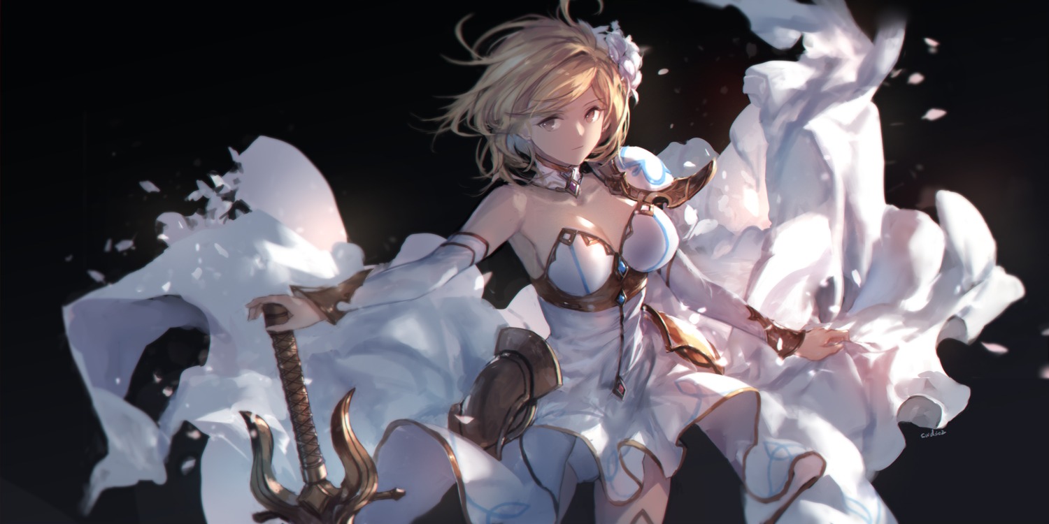 armor cleavage djeeta_(granblue_fantasy) dress granblue_fantasy pantsu skirt_lift swd3e2