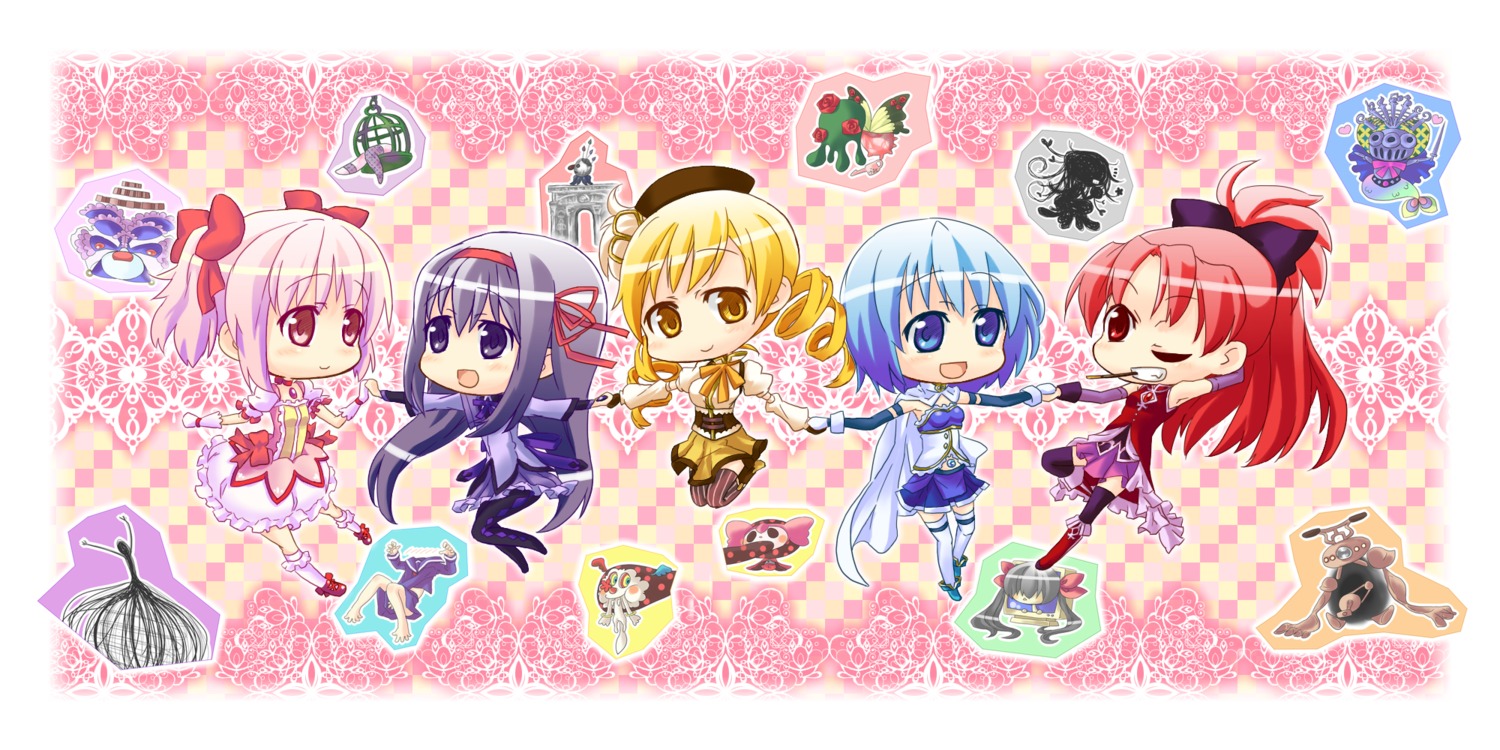 akemi_homura charlotte_(puella_magi_madoka_magica) chibi esoragoto gertrud kaname_madoka kyubey miki_sayaka oktavia_von_seckendorff pantyhose puella_magi_madoka_magica sakura_kyouko thighhighs tomoe_mami walpurgis_no_yoru