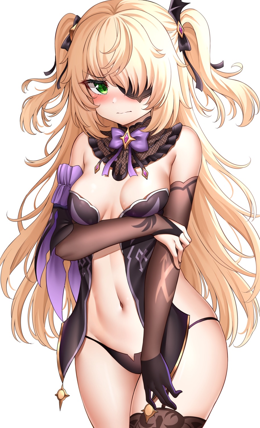 eyepatch fischl genshin_impact no_bra pantsu stockings sunhyun thighhighs