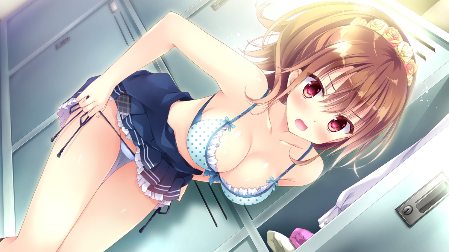 bikini ensemble_(company) game_cg kimishima_ao koi_suru_kimochi_no_kasanekata narumi_akane panty_pull seifuku skirt_lift swimsuits undressing