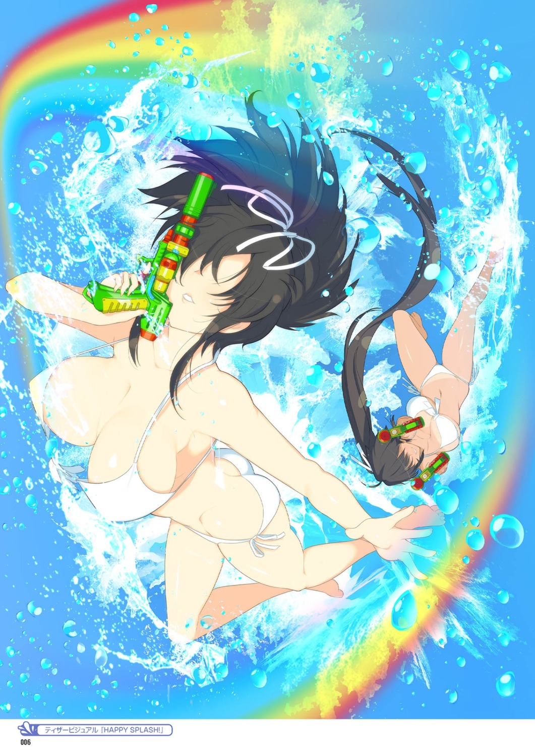 asuka_(senran_kagura) bikini gun homura_(senran_kagura) senran_kagura senran_kagura:_peach_beach_splash swimsuits tan_lines wet yaegashi_nan