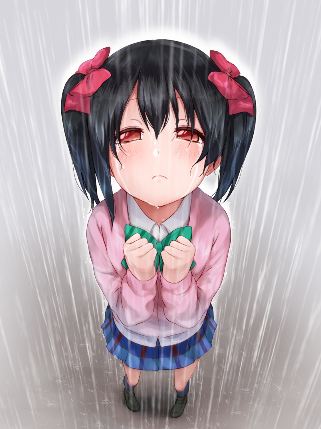 breast_hold hitotsuki_no_yagi love_live! seifuku sweater wet_clothes yazawa_nico