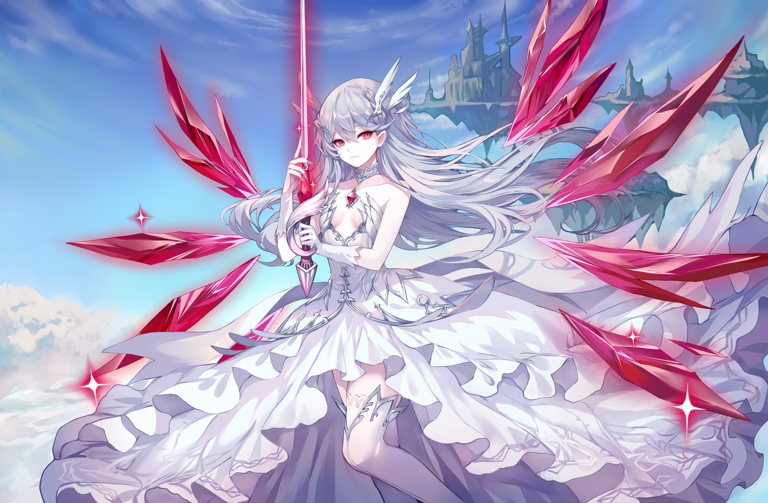 dress no_bra sheya sword thighhighs wings