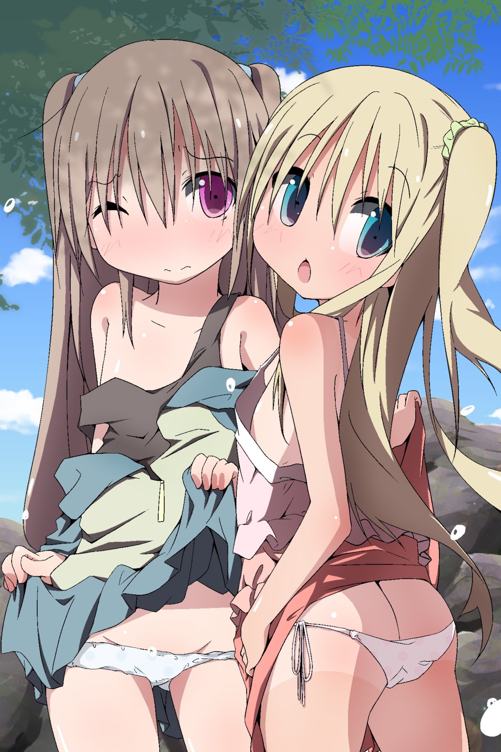 ass loli nekokan-nekokan no_bra pantsu panty_pull skirt_lift string_panties tan_lines upscaled