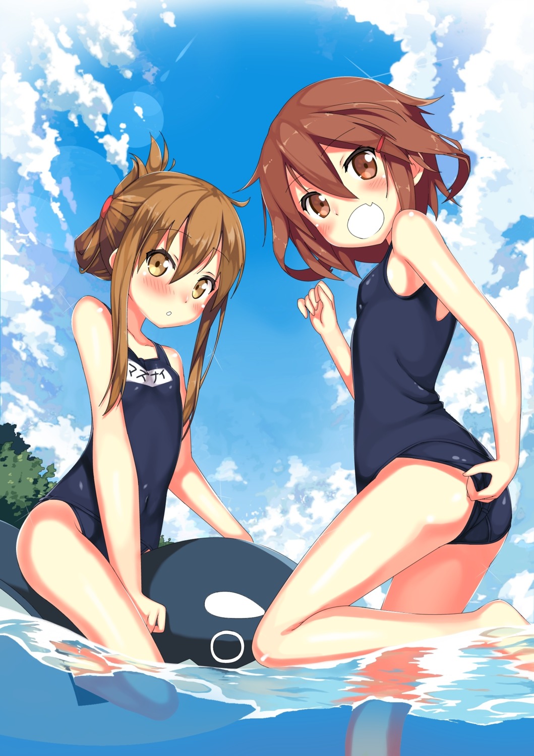 ass ikazuchi_(kancolle) inazuma_(kancolle) kantai_collection kawai school_swimsuit swimsuits wet