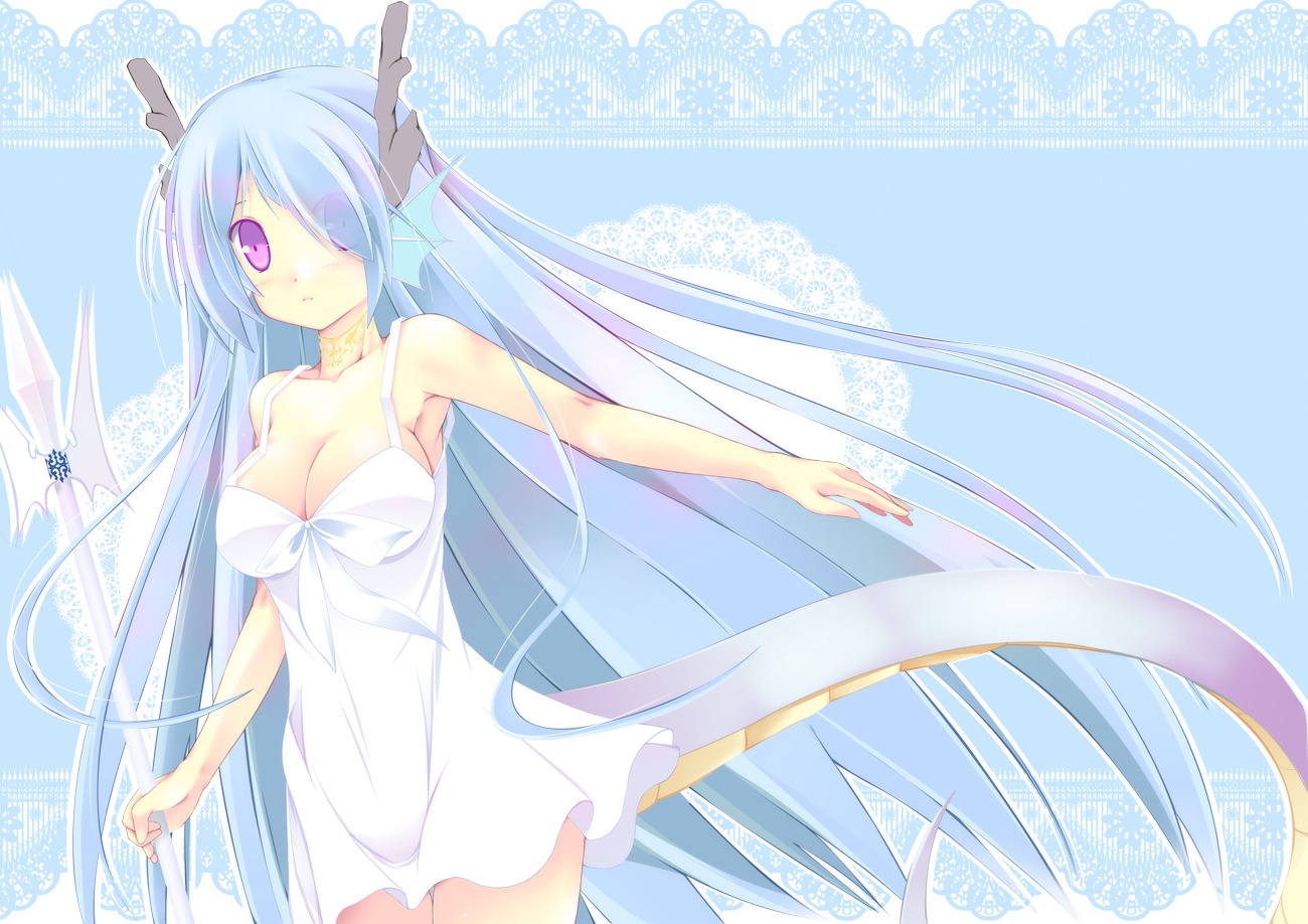 cleavage dress kuon_itsuki monster_girl summer_dress tail