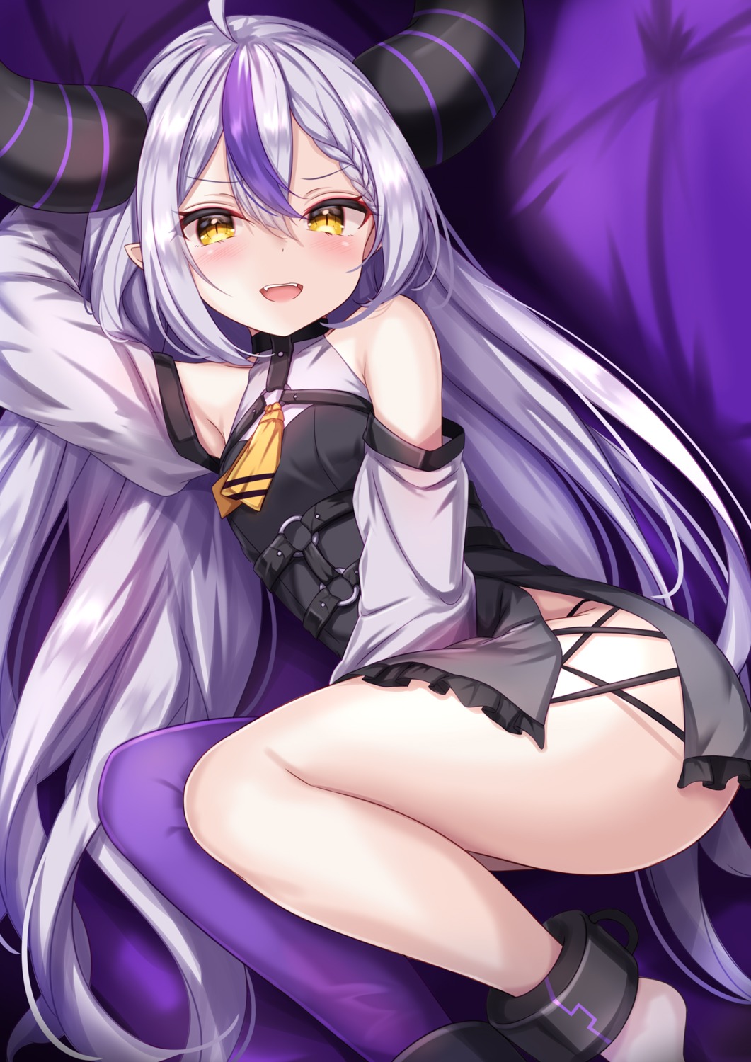 dress hololive horns la+_darknesss loli pantsu pointy_ears thighhighs yuano