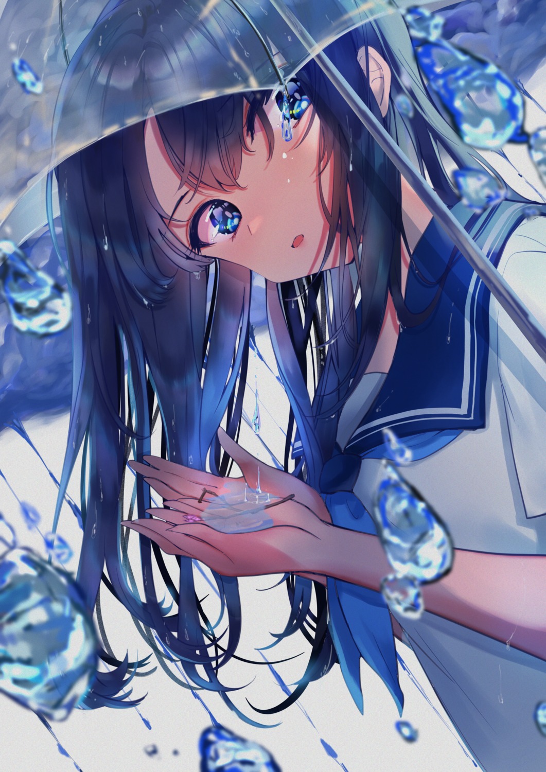 hieno_hiro seifuku umbrella wet