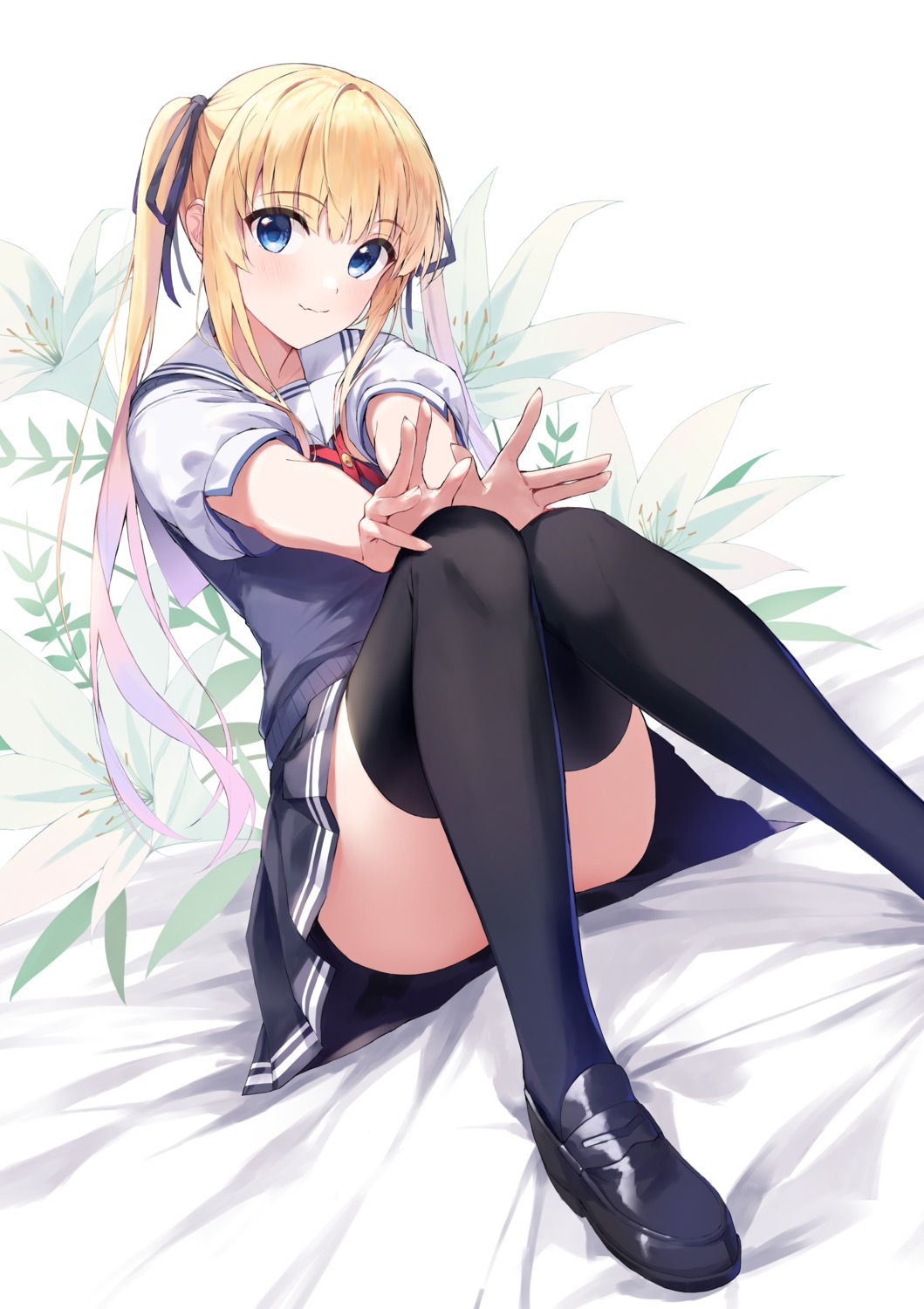 marie_(pixiv31942978) saenai_heroine_no_sodatekata sawamura_spencer_eriri seifuku skirt_lift sweater thighhighs