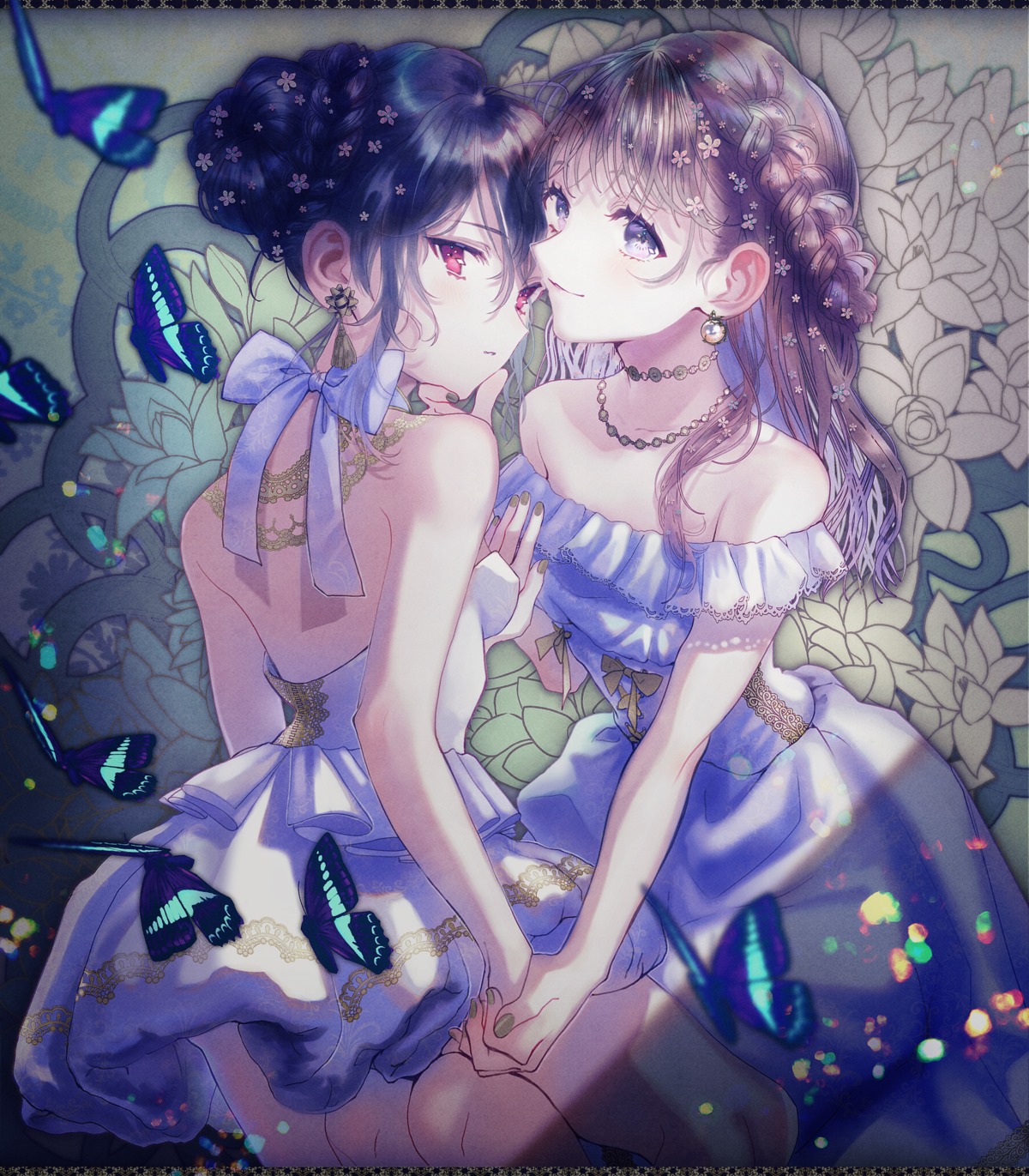 dress hazuki_tooru skirt_lift yuri