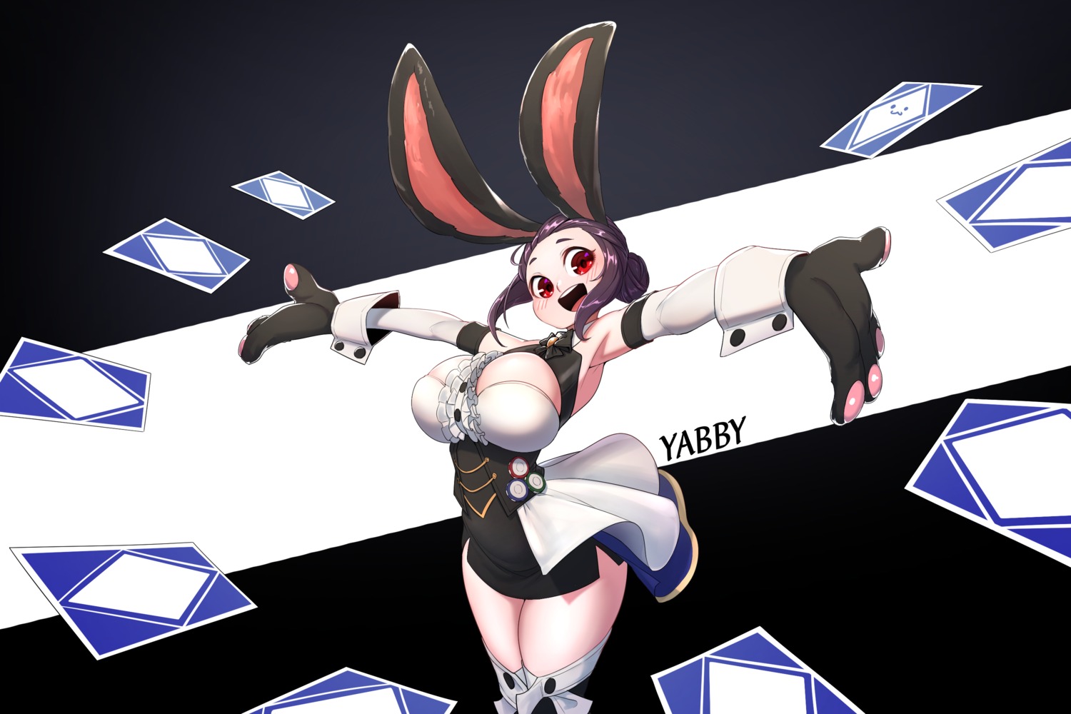 animal_ears bunny_ears dungeon_fighter elonse_(dungeon_fighter) no_bra thighhighs yabby