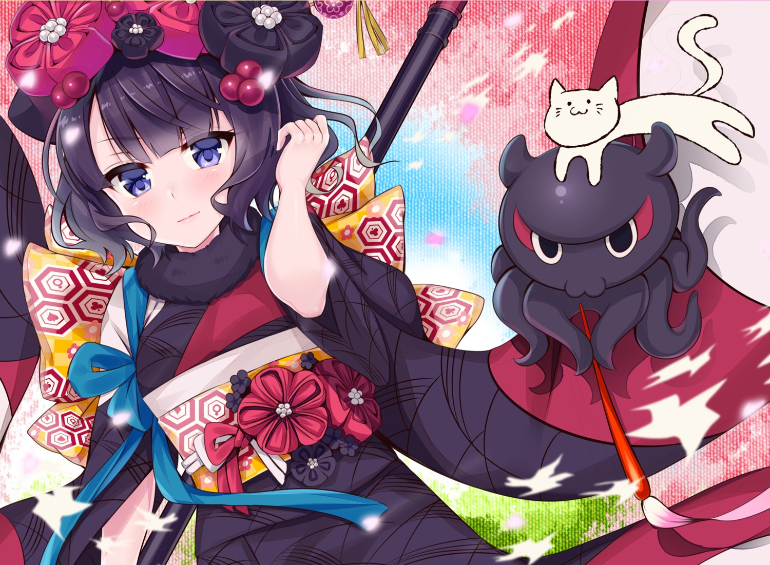 fate/grand_order katsushika_hokusai_(fate) kimono ko_yu neko