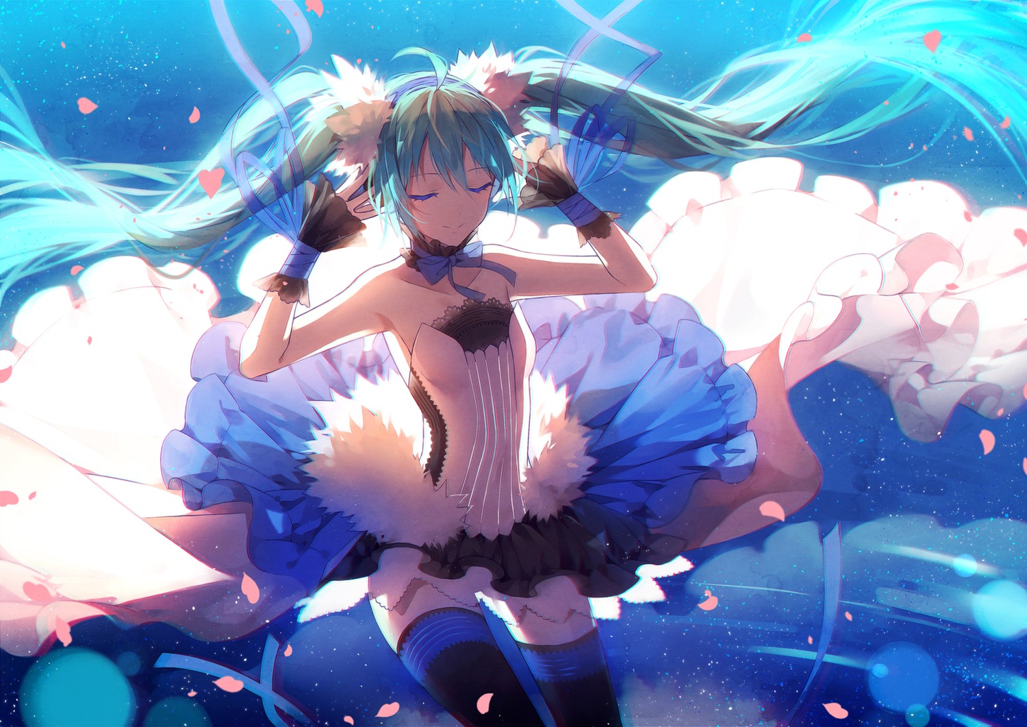 7th_dragon 7th_dragon_2020 dress hakusai_(tiahszld) hatsune_miku thighhighs vocaloid