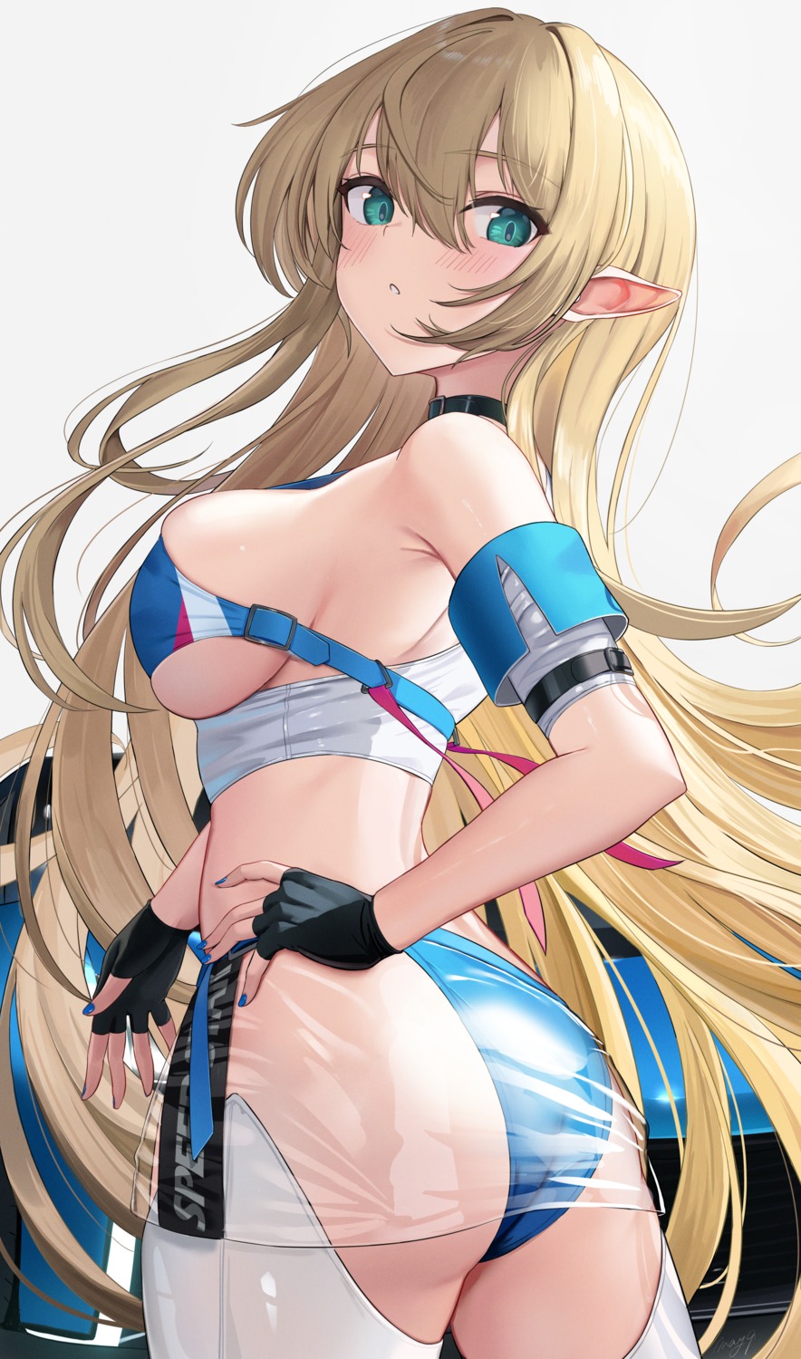 ass bra elf may9 pantsu pointy_ears see_through thong