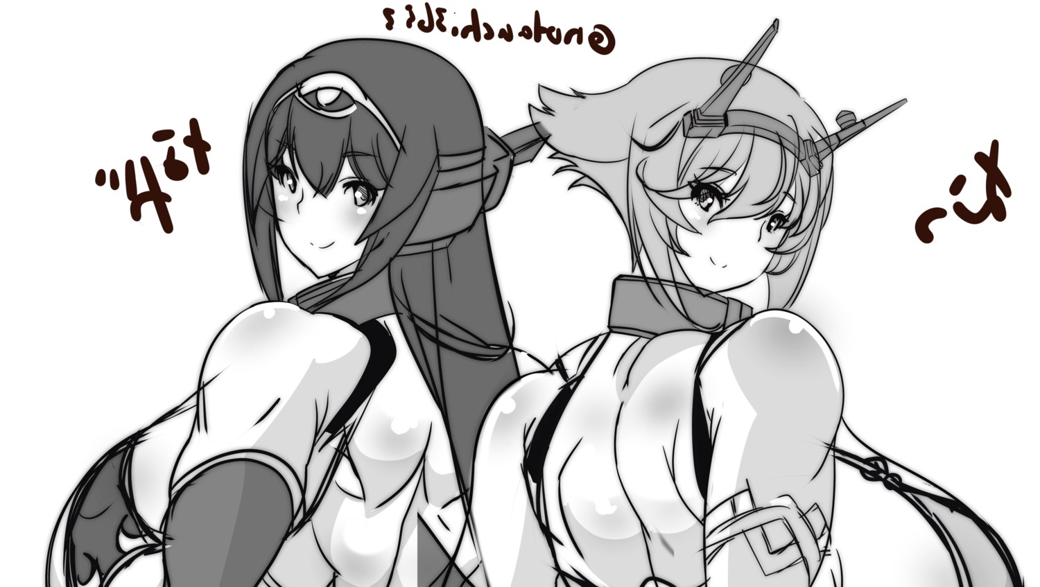 kantai_collection monochrome mutsu_(kancolle) nagato_(kancolle) notauchi_mawaru_ni-shiki sketch