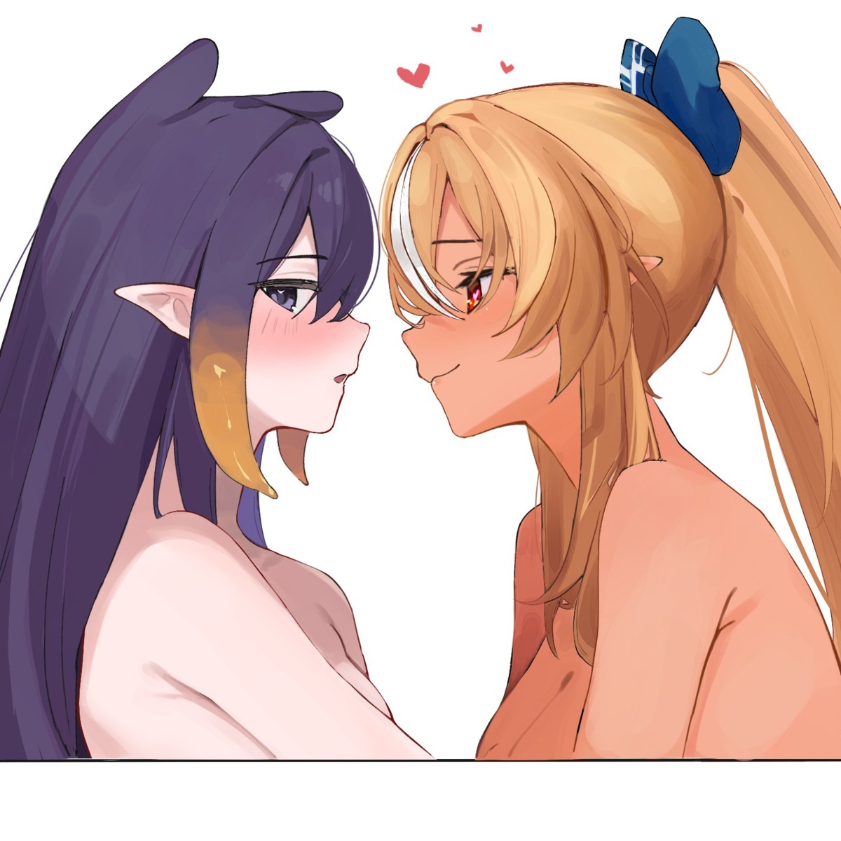 animal_ears elf hololive hololive_english ku_roiko ninomae_ina'nis pointy_ears shiranui_flare topless yuri