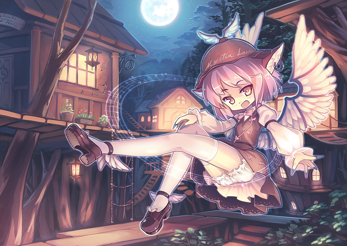 animal_ears bloomers dress heels mystia_lorelei orita_enpitsu touhou wings