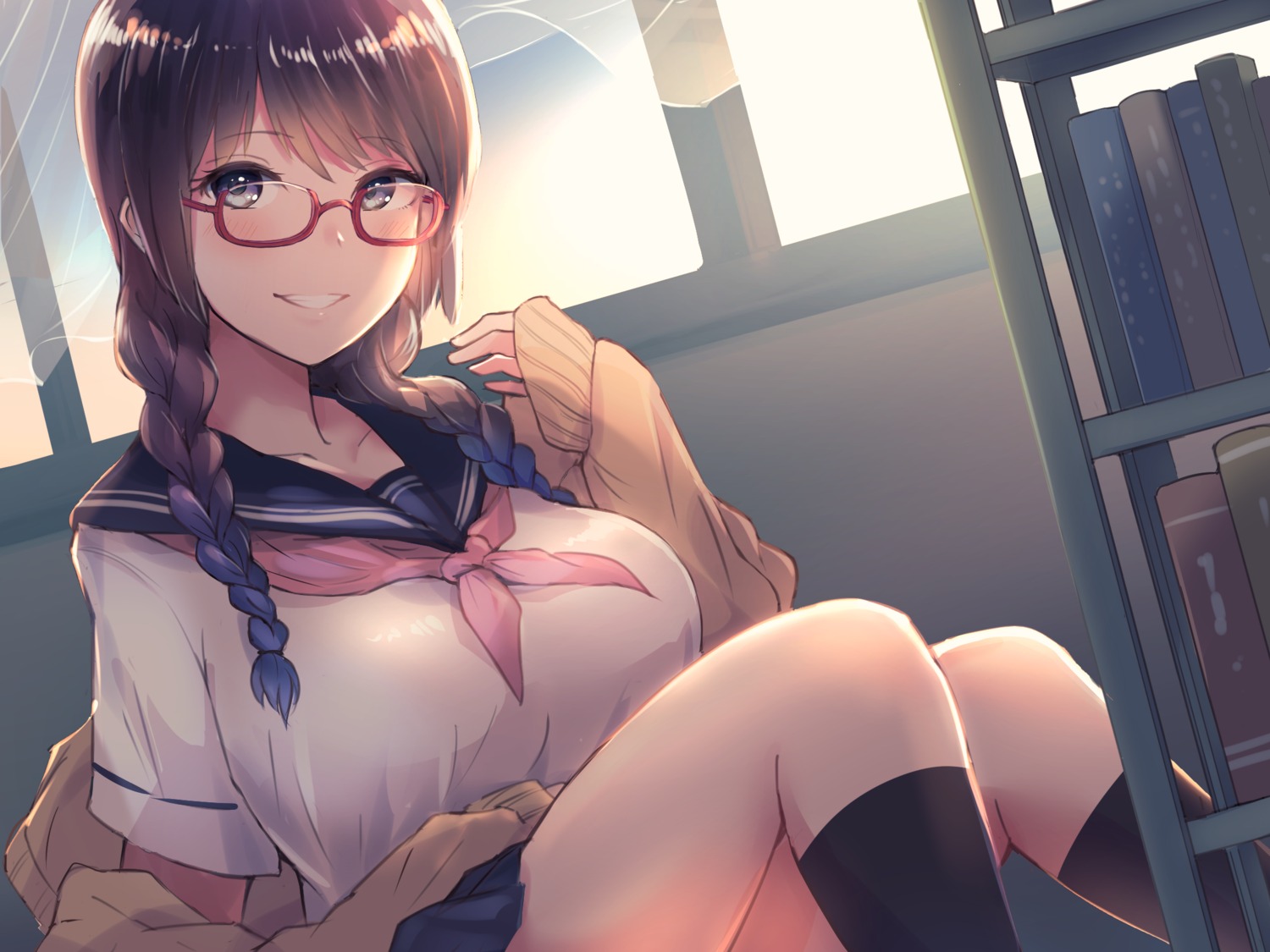 14-sai_bishoujo megane seifuku skirt_lift sweater