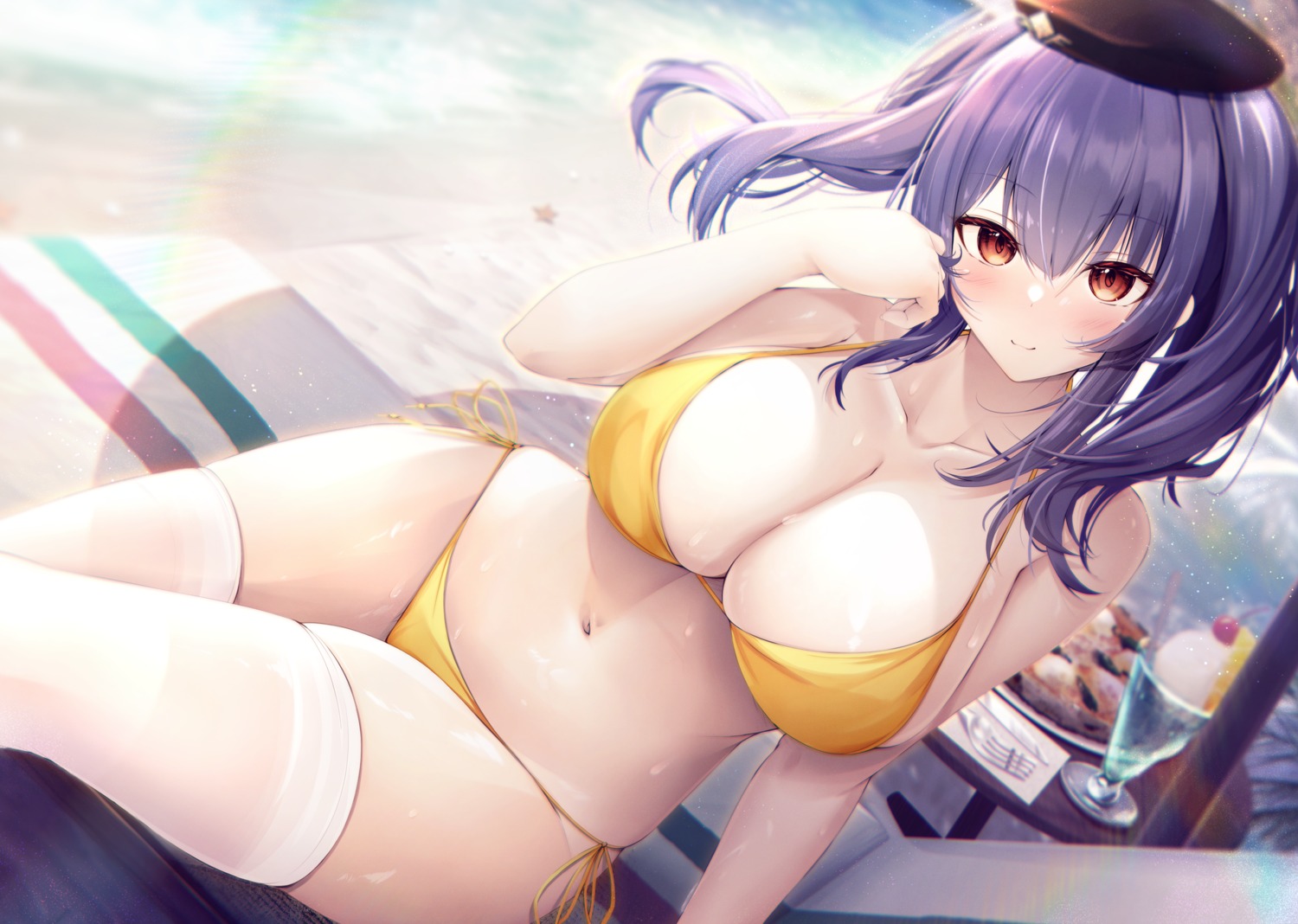 azur_lane bikini hukairi_botan pola_(azur_lane) swimsuits thighhighs wet