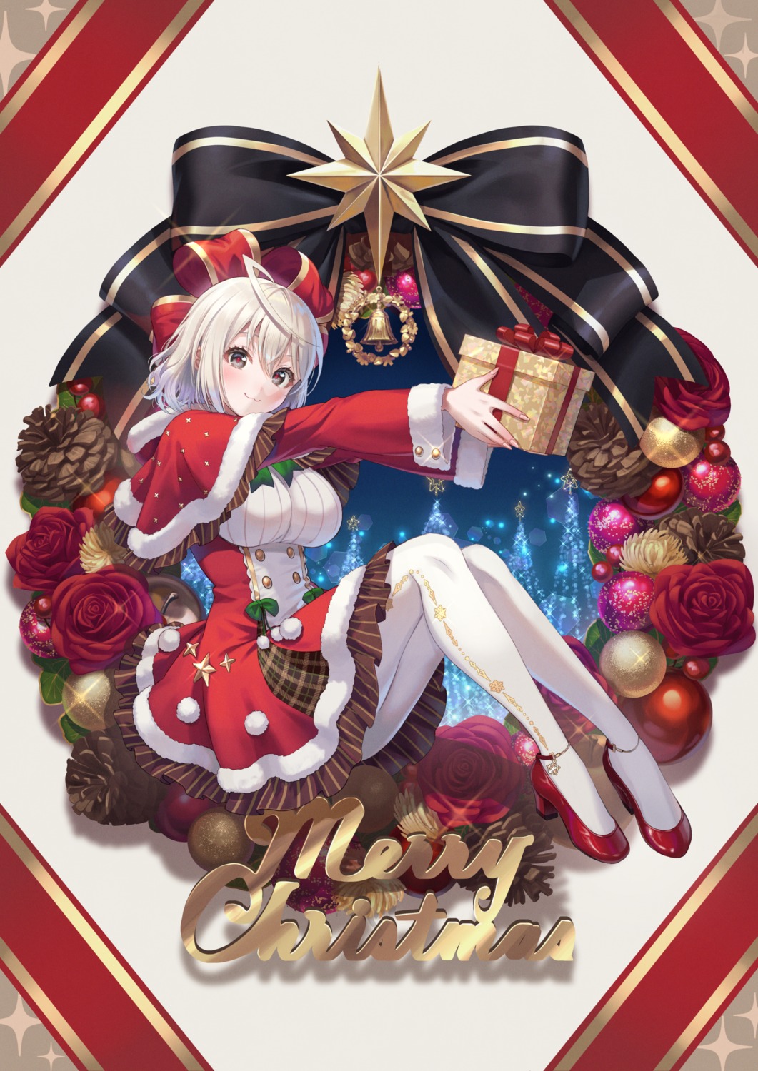 christmas dress heels kuze_kaname pantyhose skirt_lift