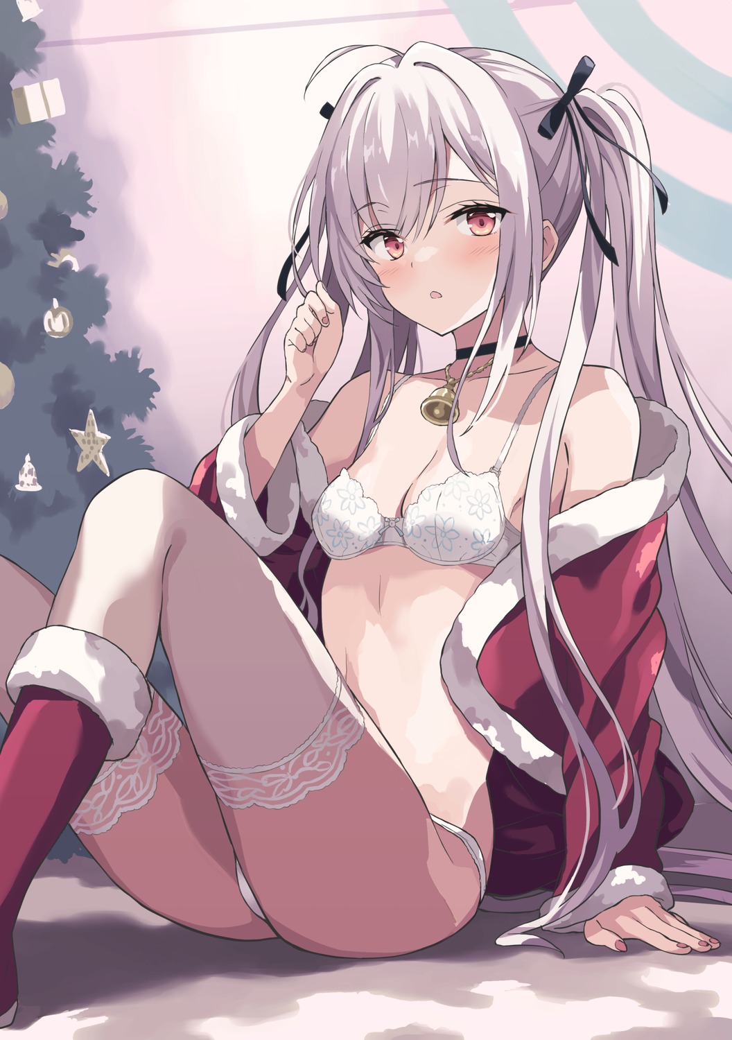 artist_revision bra christmas open_shirt pantsu rasahan thighhighs thong