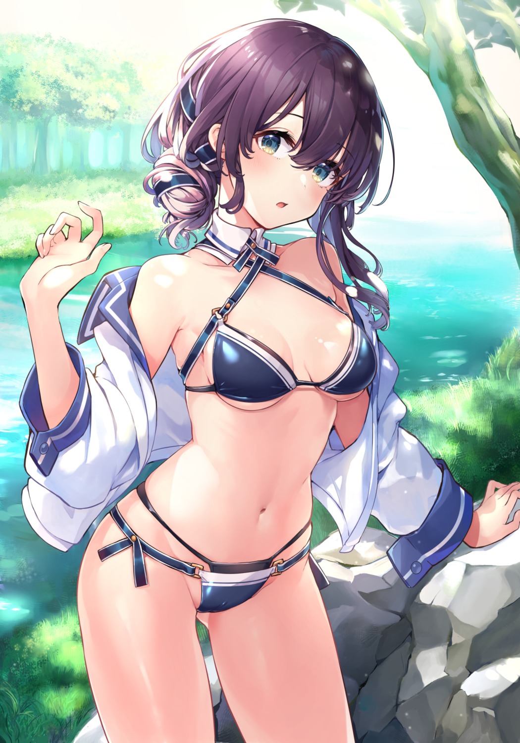 ao_no_neko bikini cameltoe open_shirt seifuku swimsuits underboob