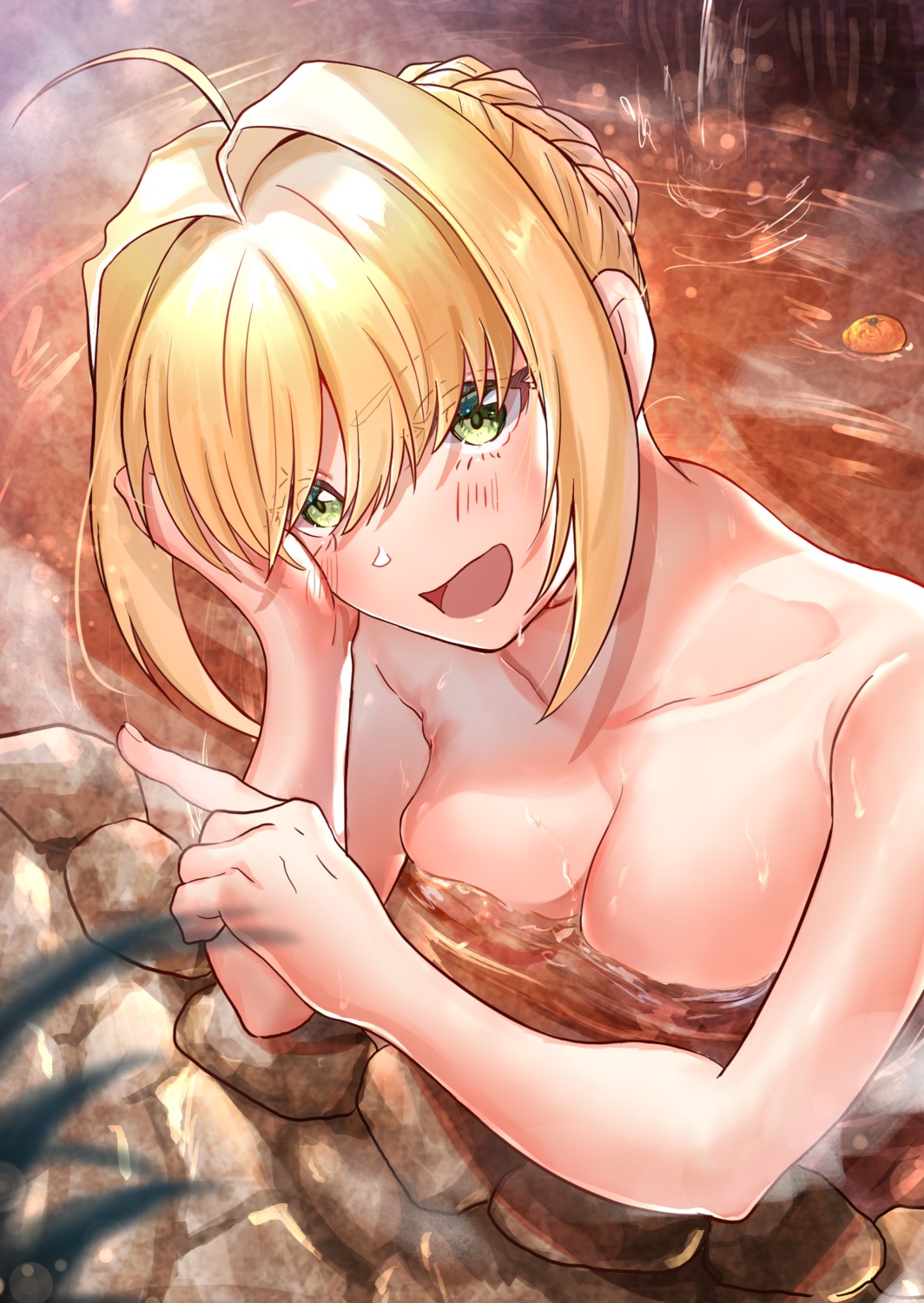 bathing fate/extra fate/stay_night onsen saber_extra sanbon_hijiki topless wet