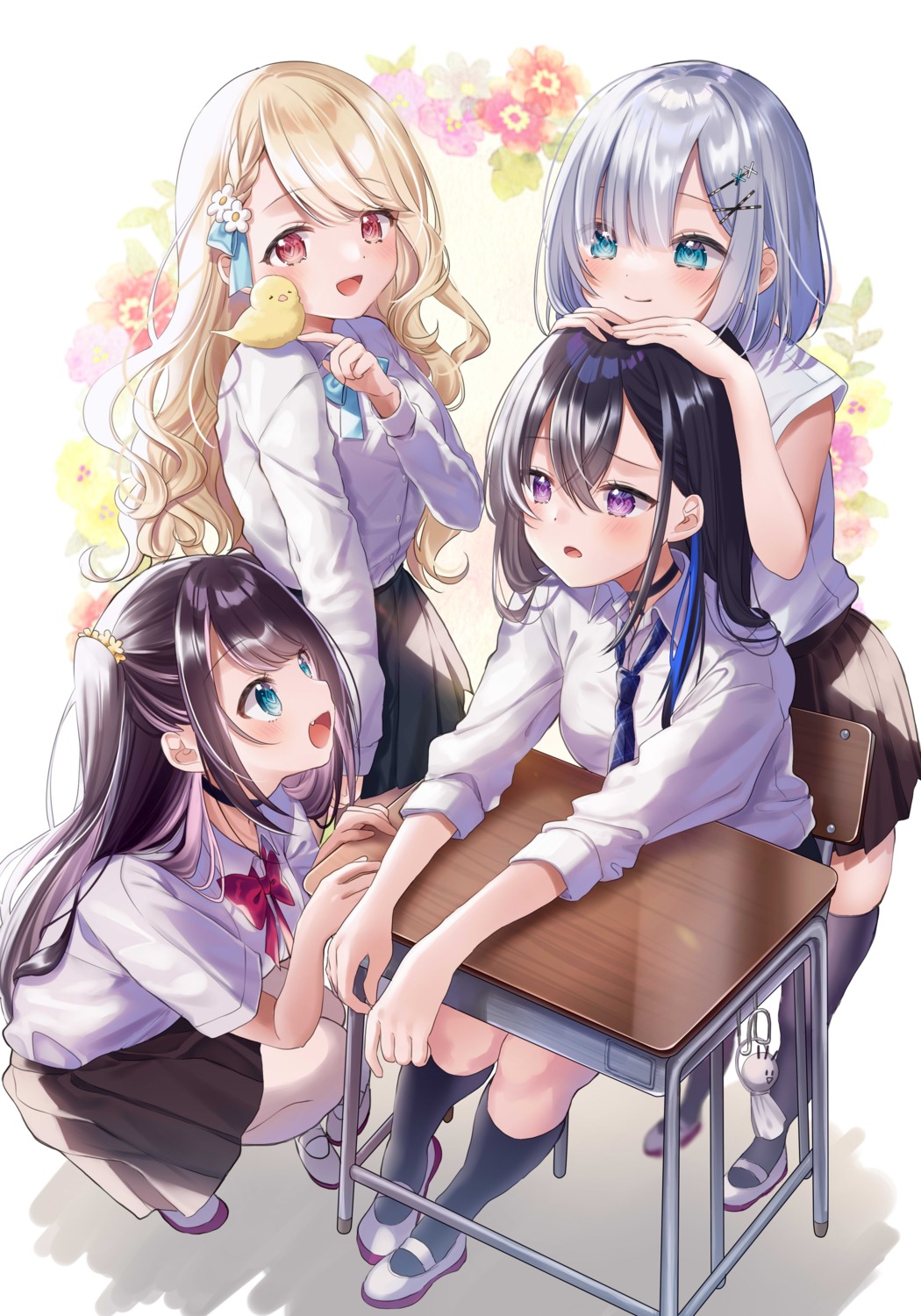 ichinose_uruha kaga_nazuna kaga_sumire kogara_toto lupinus_virtual_games pome_charo seifuku thighhighs vspo!