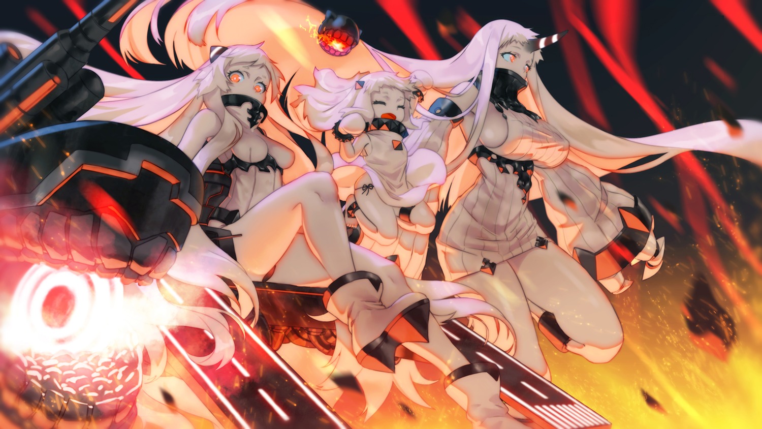 airfield_hime dress horns kantai_collection northern_ocean_hime pantsu seaport_hime songchuan_li string_panties wallpaper