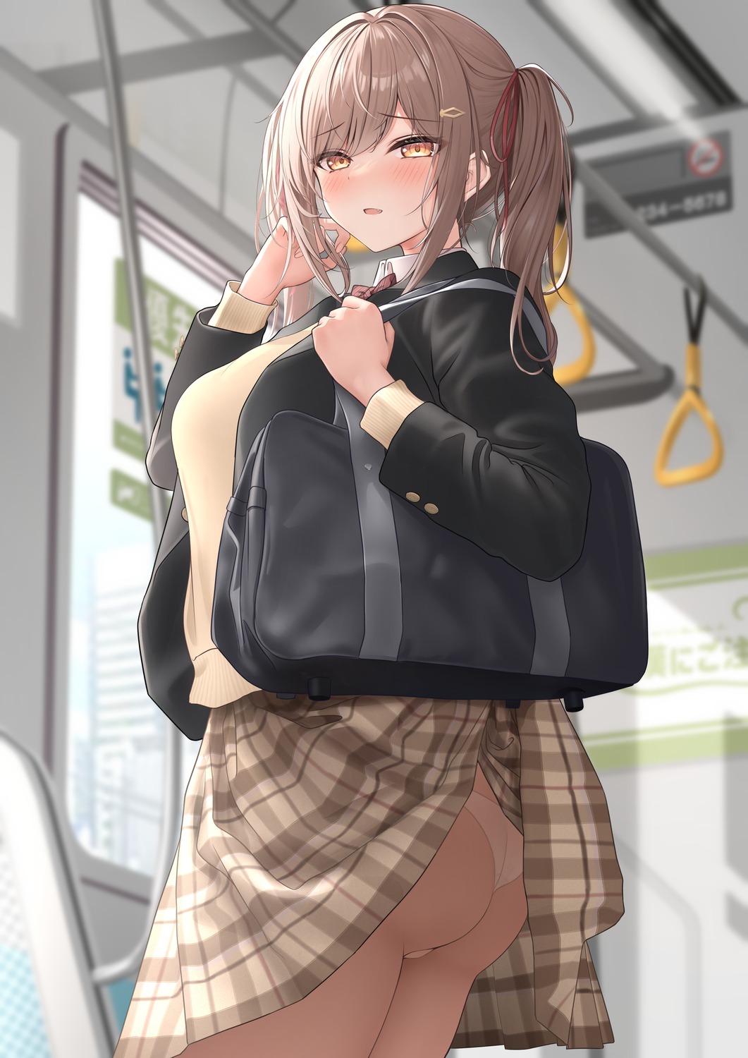 ass monaka_curl pantsu see_through seifuku skirt_lift sweater thong