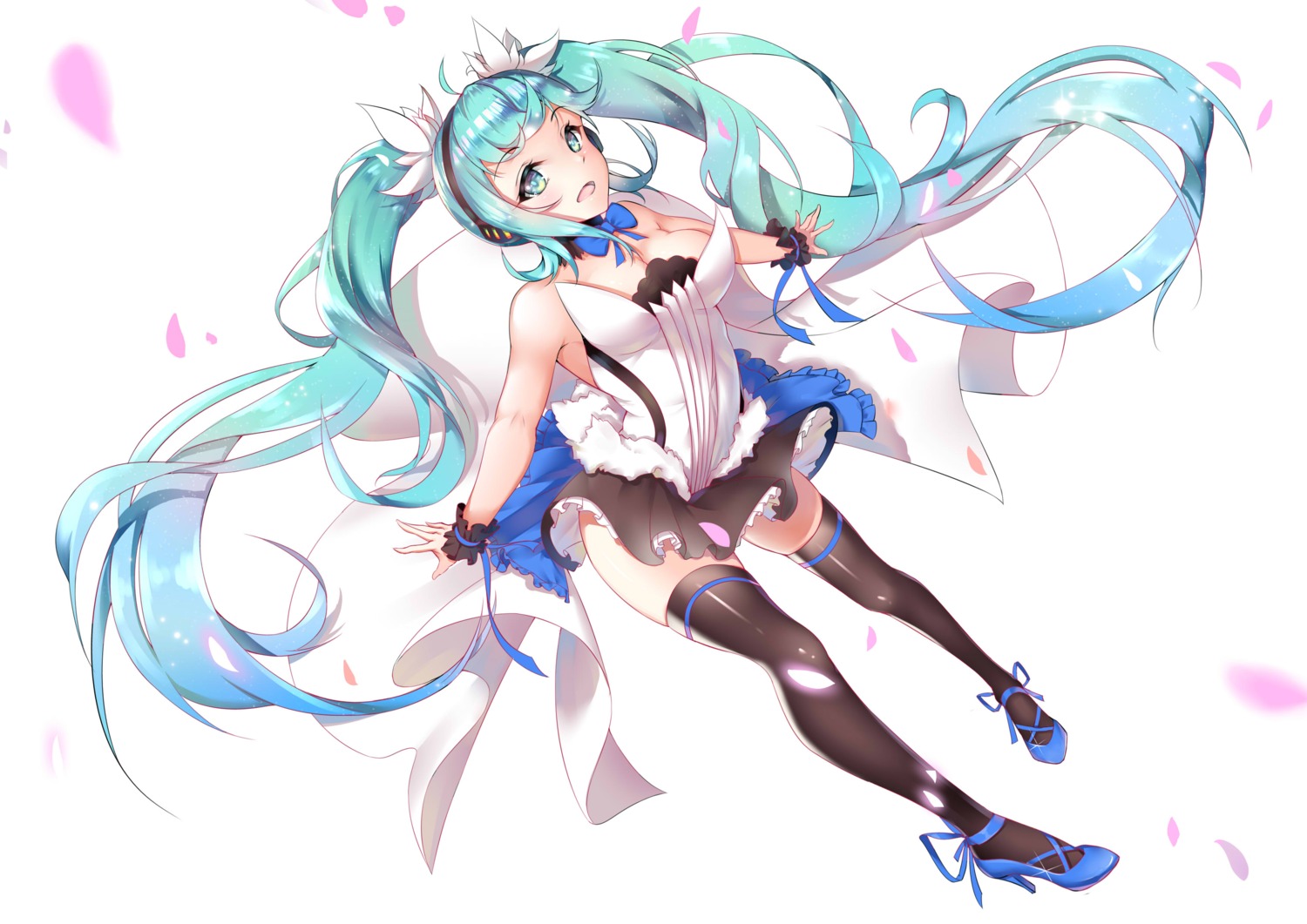 7th_dragon cleavage hatsune_miku headphones heels thighhighs vocaloid yiyu_qing_mang