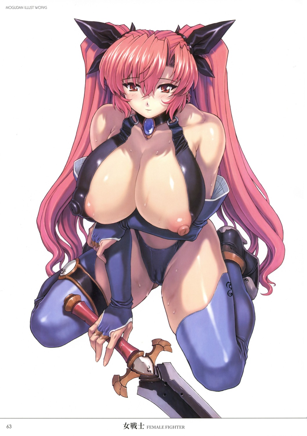 bikini_armor breast_hold cameltoe erect_nipples garter heels mogudan nipples sword thighhighs