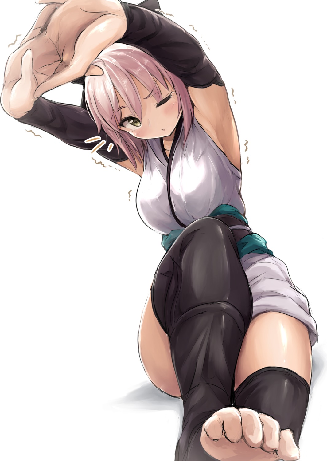 akita_hika fate/grand_order japanese_clothes okita_souji_(fate) thighhighs