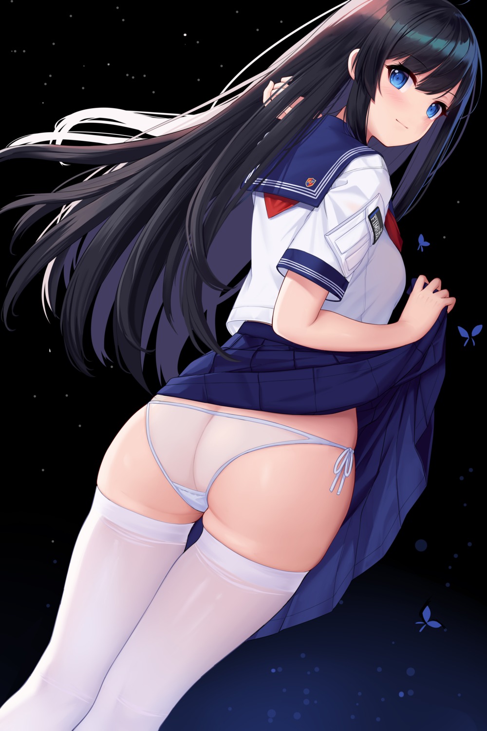 allenes ass pantsu see_through seifuku skirt_lift string_panties thighhighs