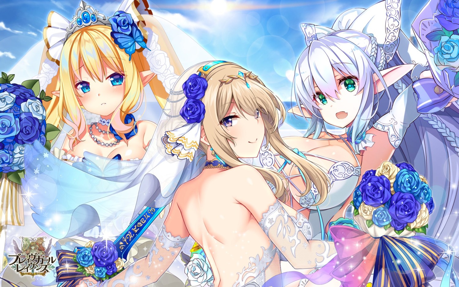 brave_girl_ravens chloe_ferrer dress elf kurokawa_izumi no_bra pointy_ears wallpaper wedding_dress