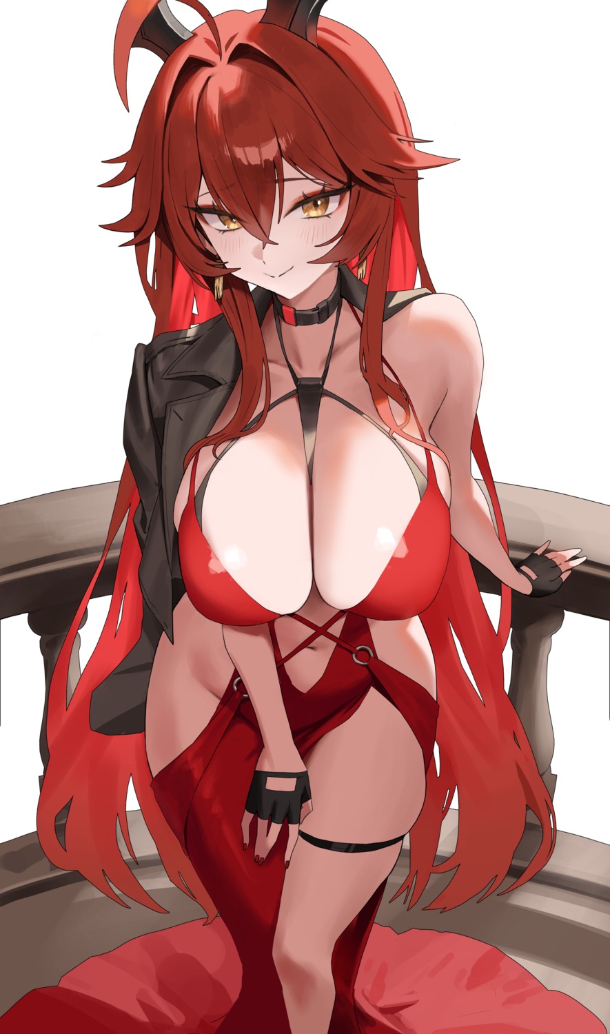 bby dress garter horns nikke_the_goddess_of_victory no_bra nopan red_hood_(nikke)