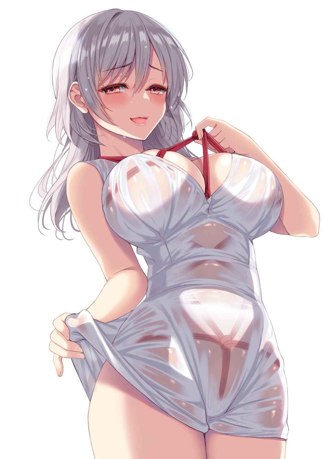 bondage dress ikura_nagisa no_bra see_through skirt_lift wet_clothes