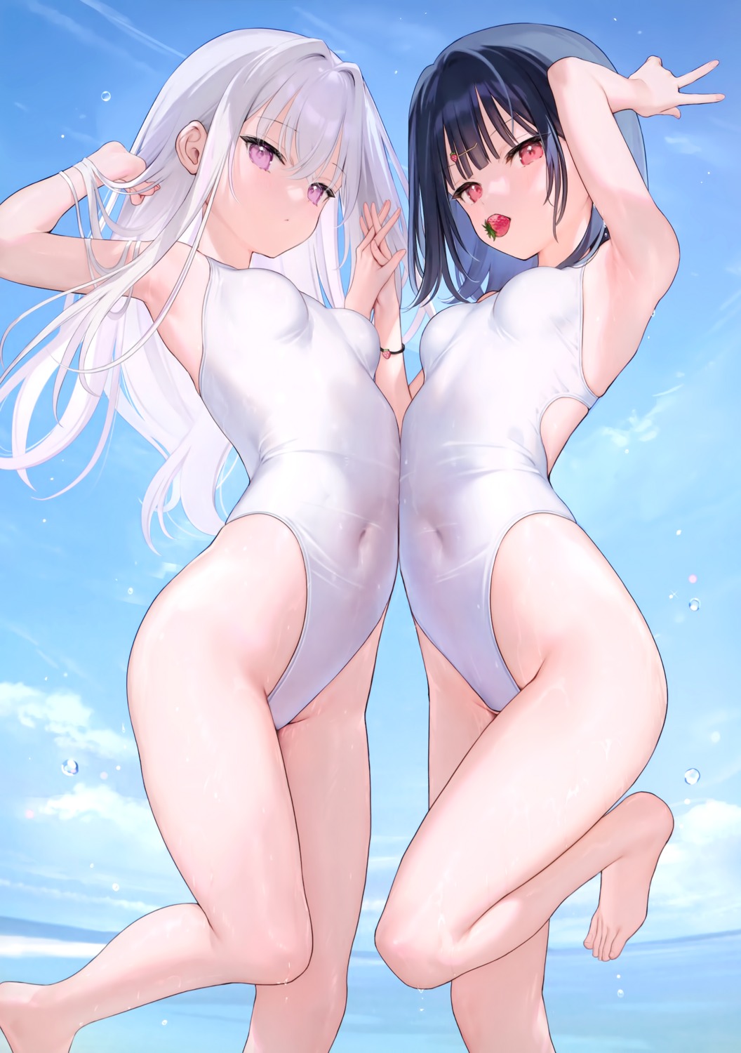 ichigo_(mignon) mignon mignon_works see_through shiro_(mignon) swimsuits wet