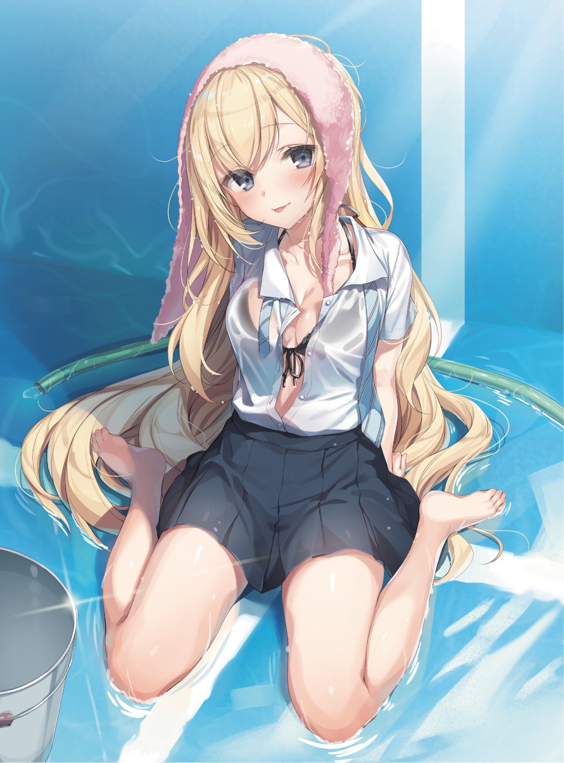 bra komeshiro_kasu see_through seifuku wet wet_clothes