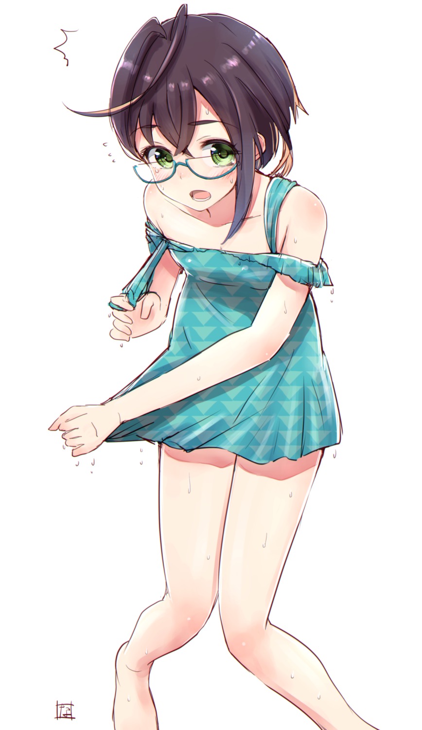 dress kantai_collection megane nayuhi okinami_(kancolle) undressing wet_clothes